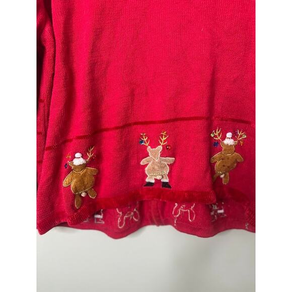 The Quacker Factory Reindeer 2X Red Christmas Cardigan Sweater Full Zip Novelty - Picture 5 of 10